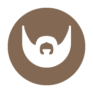 White beard icon with a brown background