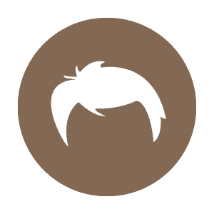 White hair icon with a brown background